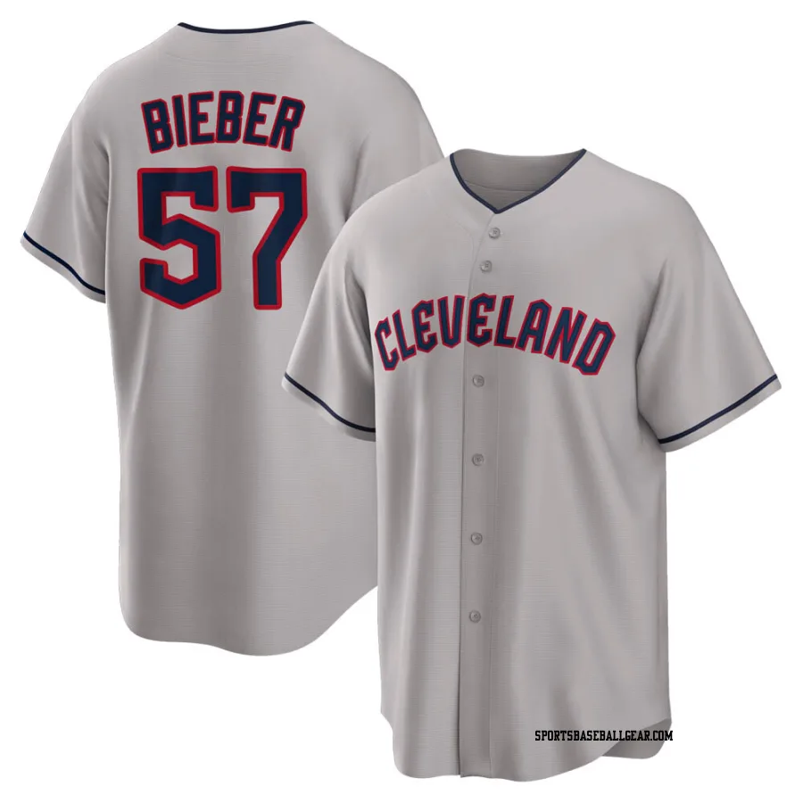 Shane Bieber Men's Cleveland Guardians Gray Replica Road Jersey