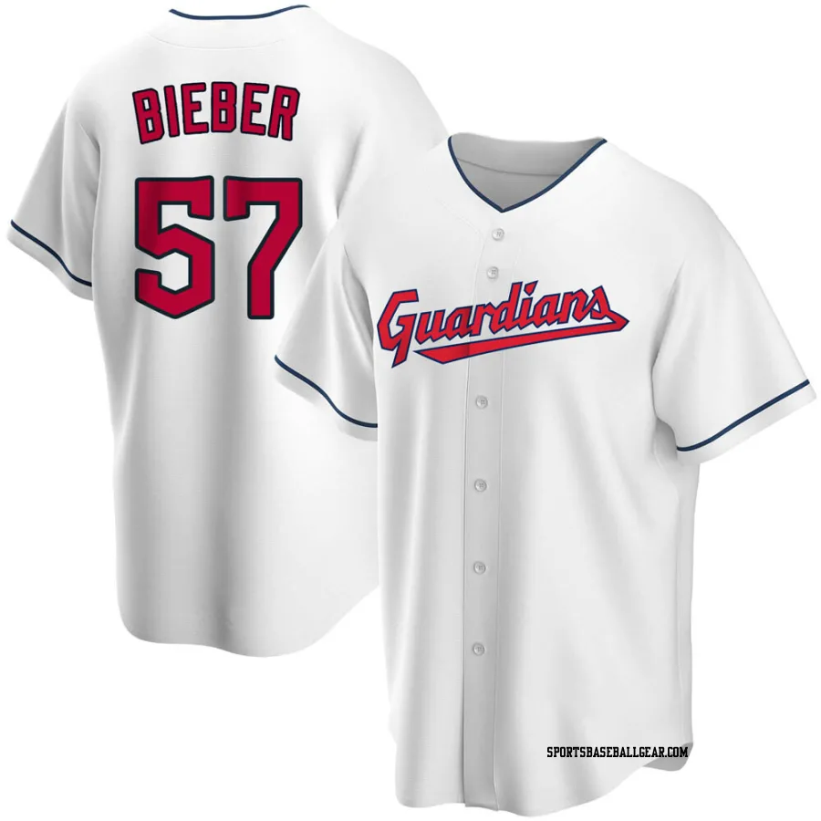 Shane Bieber Men's Cleveland Guardians White Replica Home Jersey