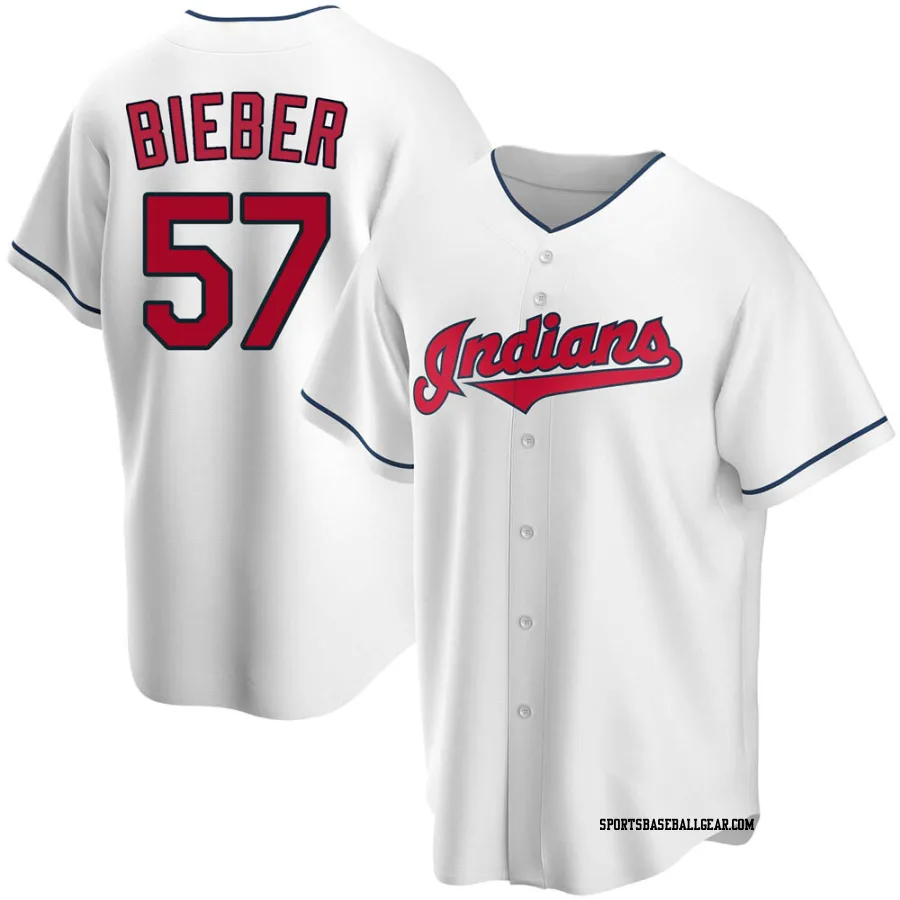 Shane Bieber Men's Cleveland Guardians White Replica Home Jersey