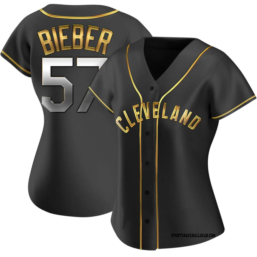 Shane Bieber Women's Cleveland Guardians Black Golden Replica Alternate Jersey