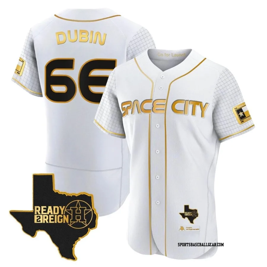 Shawn Dubin Men's Houston Astros White/Gold Authentic 2023 Space City Ready 2 Reign Flex Base Jersey