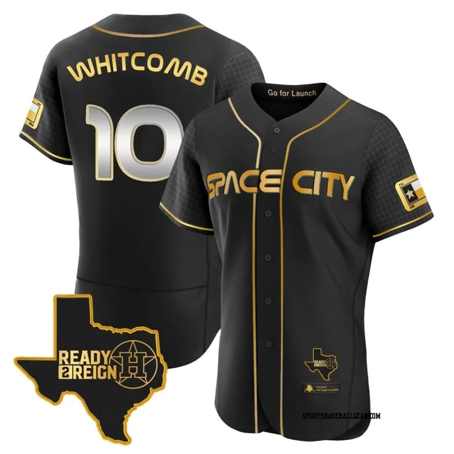 Shay Whitcomb Men's Houston Astros Black/Gold Authentic 2023 Space City Ready 2 Reign Flex Base Jersey