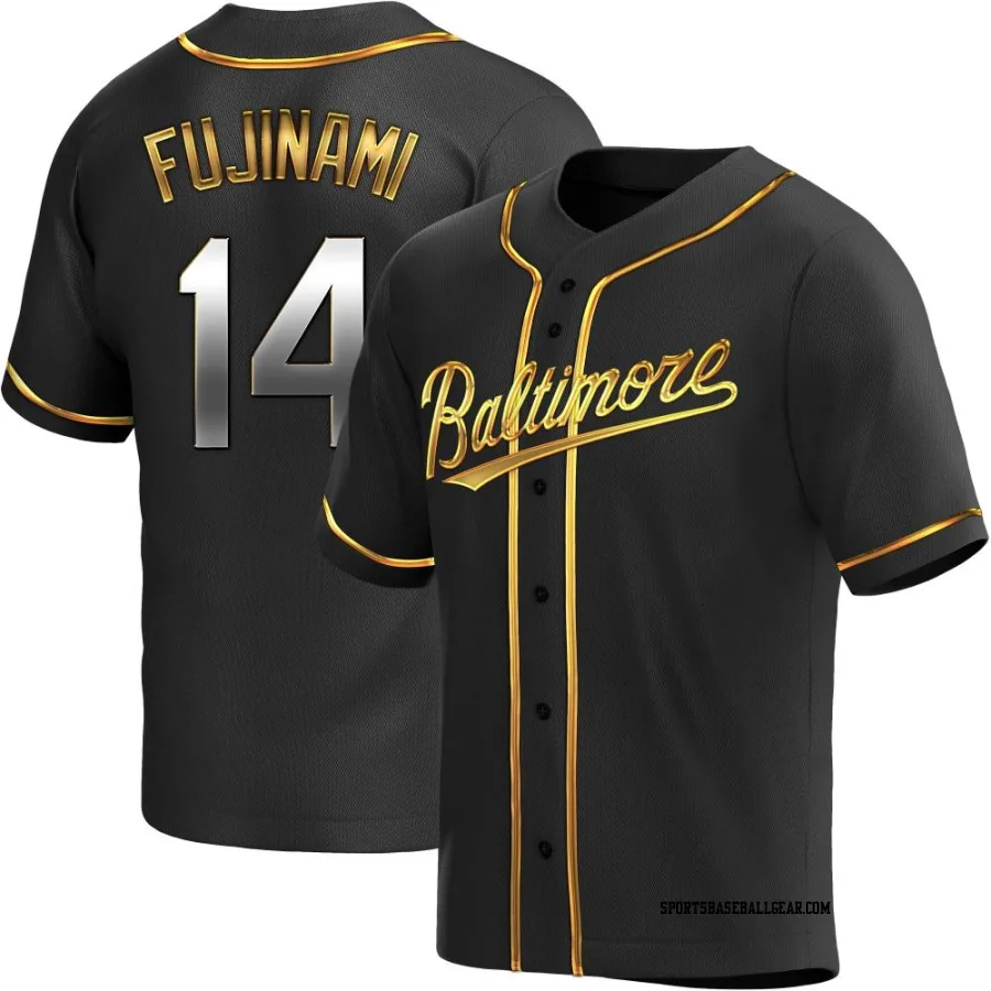 Shintaro Fujinami Men's Baltimore Orioles Black Golden Replica Alternate Jersey