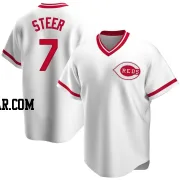 Spencer Steer Men's Cincinnati Reds White Replica Home Cooperstown Collection Jersey