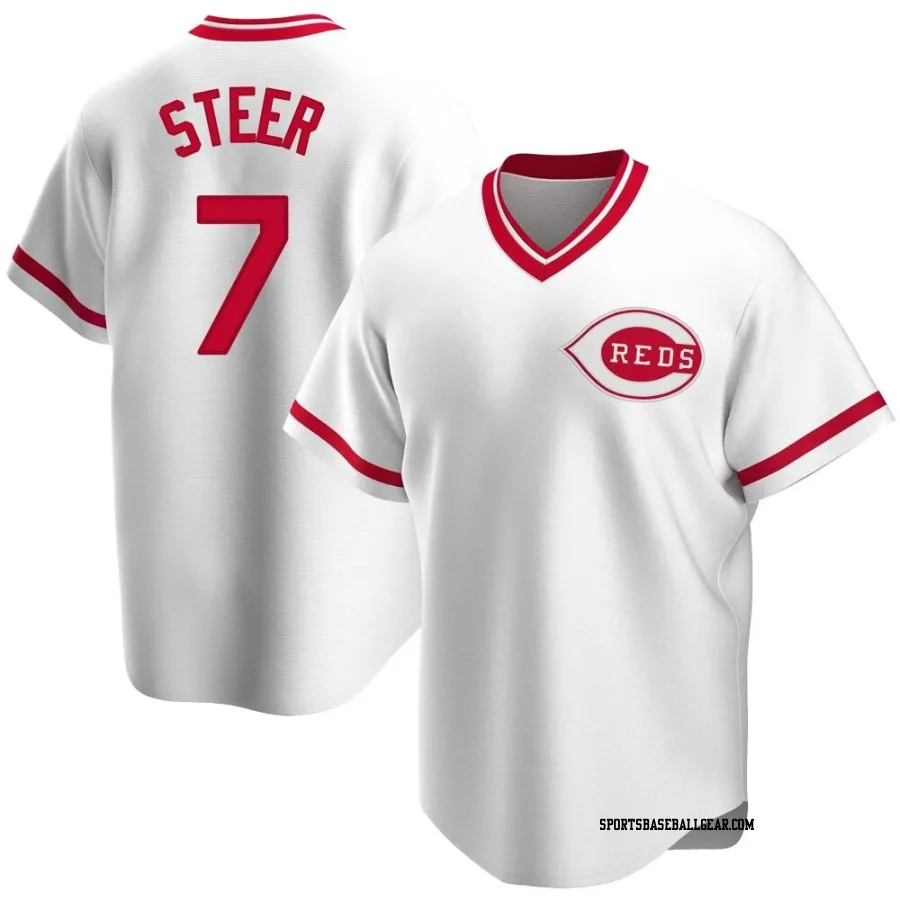 Spencer Steer Men's Cincinnati Reds White Replica Home Cooperstown Collection Jersey