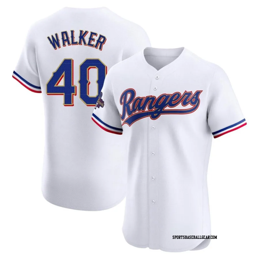 Steele Walker Men's Texas Rangers Gold Elite White 2024 Collection Jersey