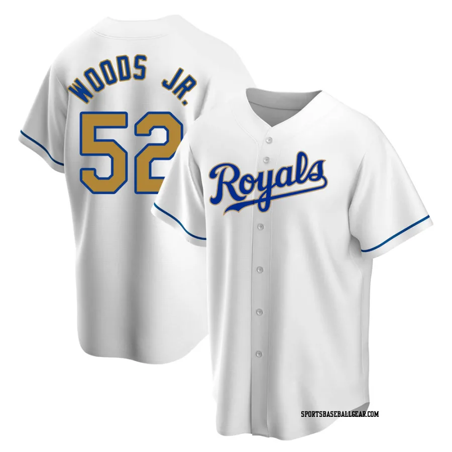 Stephen Woods Jr. Men's Kansas City Royals Gold Replica White Home Jersey