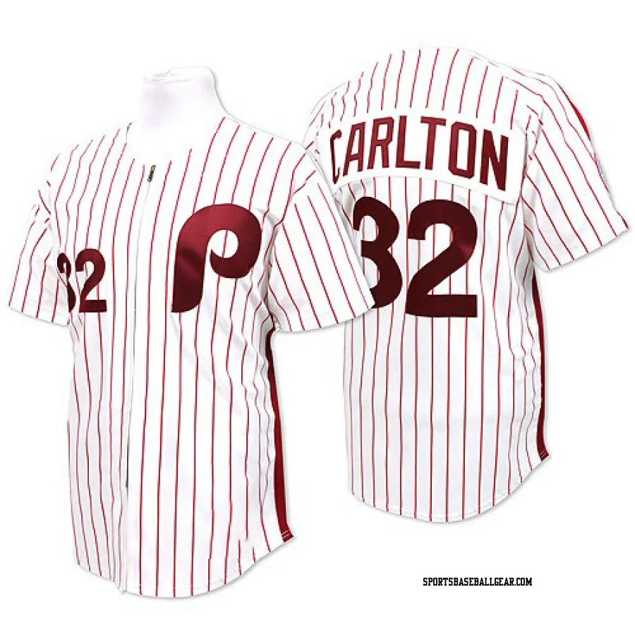 Steve Carlton Men's Philadelphia Phillies White/Red Replica Strip Throwback Jersey