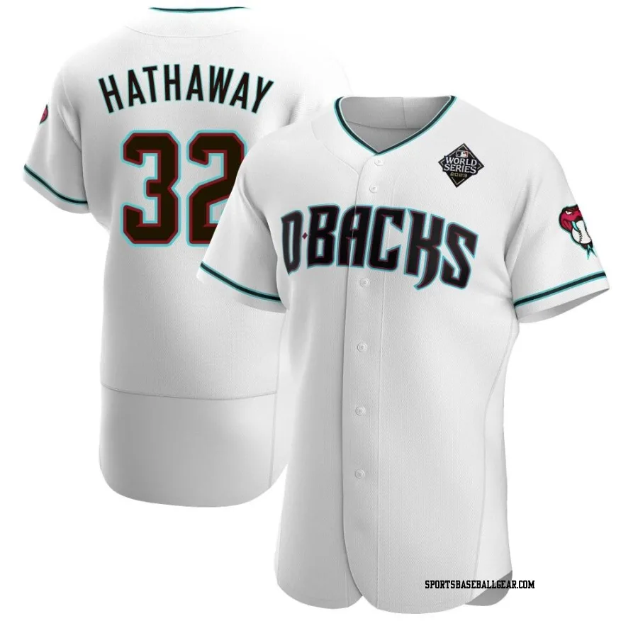 Steve Hathaway Men's Arizona Diamondbacks White Authentic Teal Alternate 2023 World Series Jersey