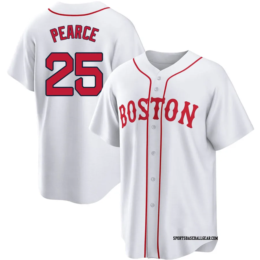 Steve Pearce Youth Boston Red Sox White Replica 2021 Patriots' Day Jersey