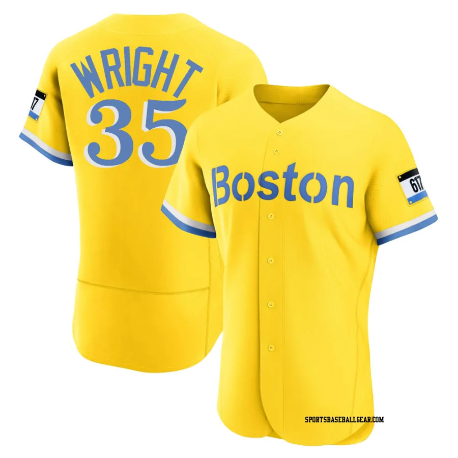 Steven Wright Men's Boston Red Sox Gold/Light Authentic Blue 2021 City Connect Jersey