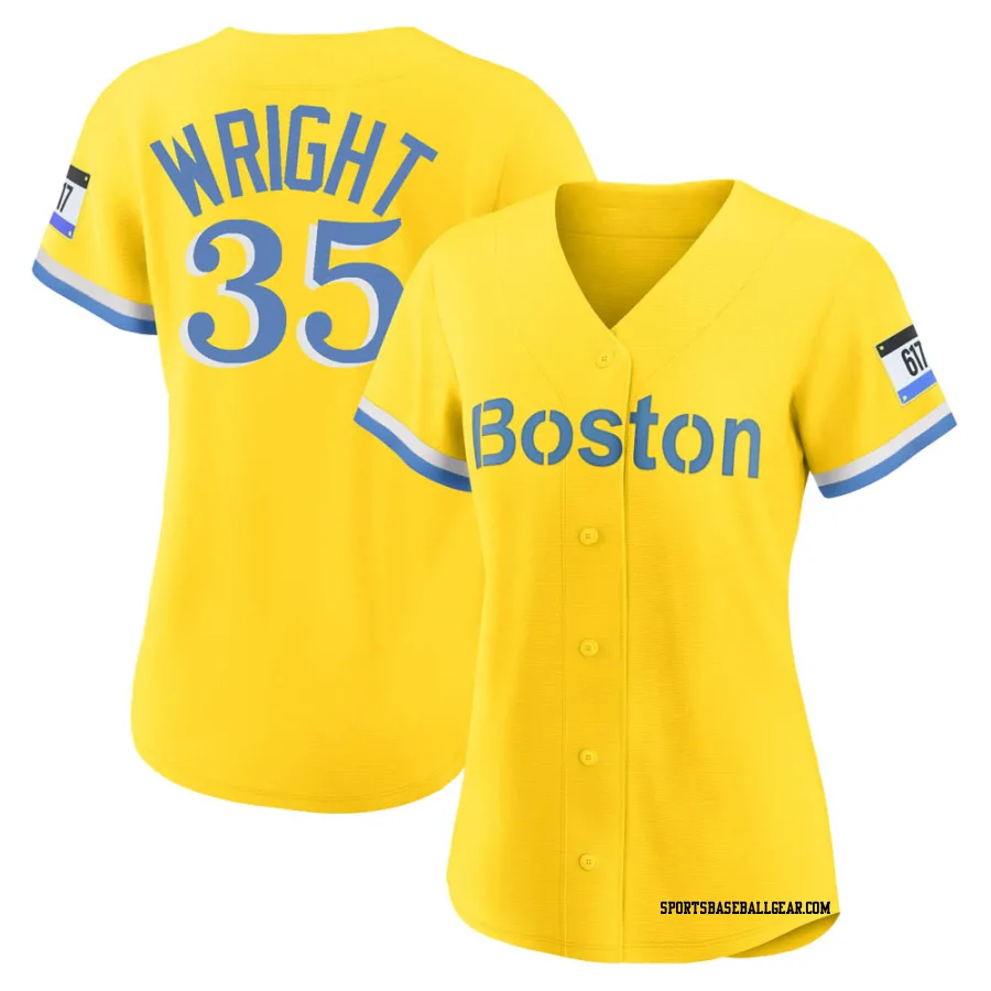 Steven Wright Women's Boston Red Sox Gold/Light Authentic Blue 2021 City Connect Player Jersey