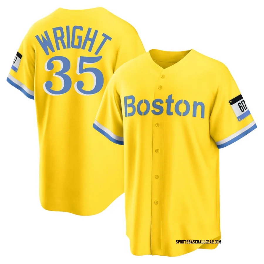 Steven Wright Youth Boston Red Sox Gold/Light Replica Blue 2021 City Connect Player Jersey