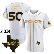 Tayler Scott Men's Houston Astros White/Gold Authentic 2023 Space City Ready 2 Reign Flex Base Jersey