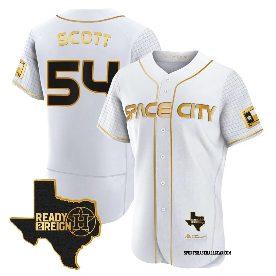 Tayler Scott Men's Houston Astros White/Gold Authentic 2023 Space City Ready 2 Reign Flex Base Jersey