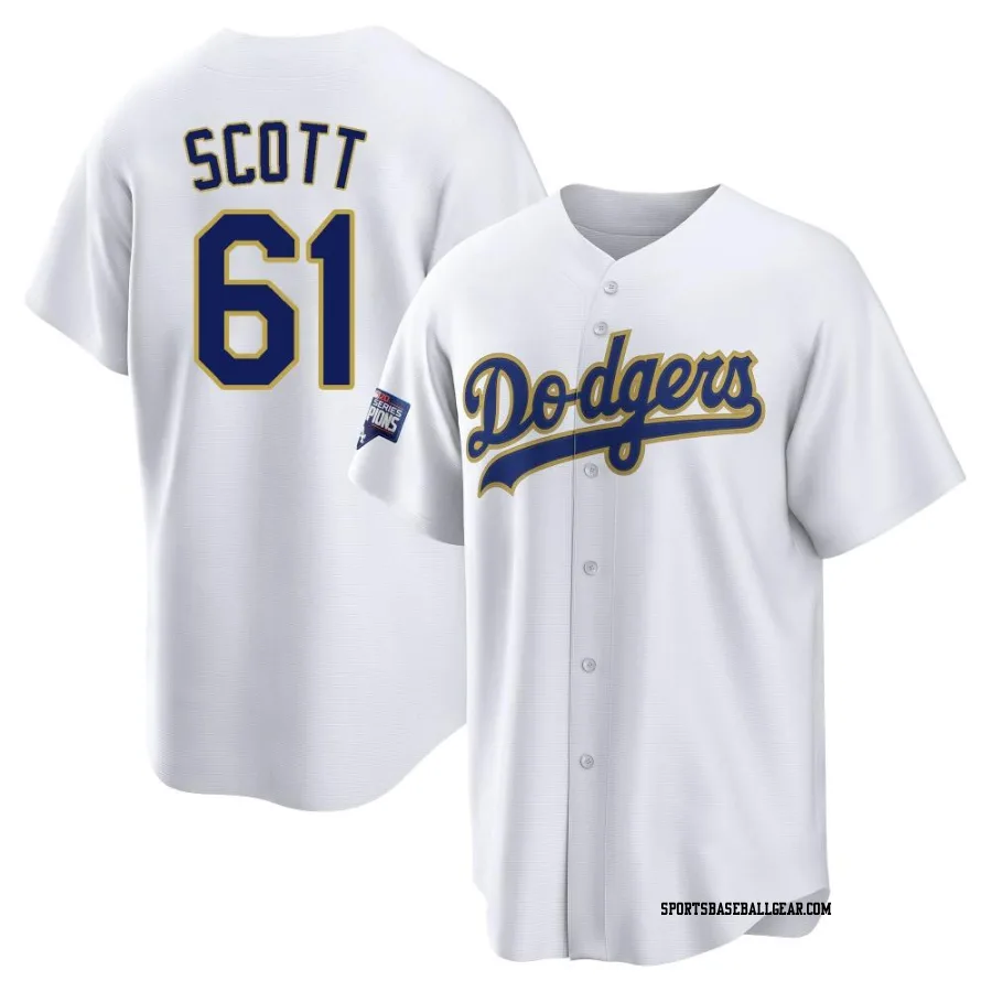 Tayler Scott Men's Los Angeles Dodgers White/Gold Replica 2021 Gold Program Player Jersey