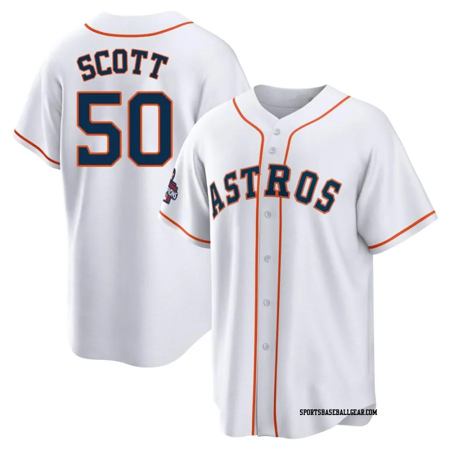 Tayler Scott Youth Houston Astros White Replica 2022 World Series Champions Home Jersey