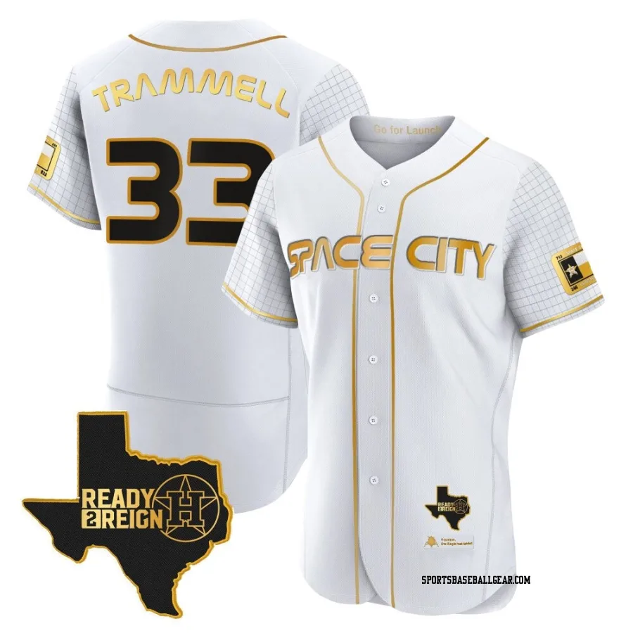 Taylor Trammell Men's Houston Astros White/Gold Authentic 2023 Space City Ready 2 Reign Flex Base Jersey