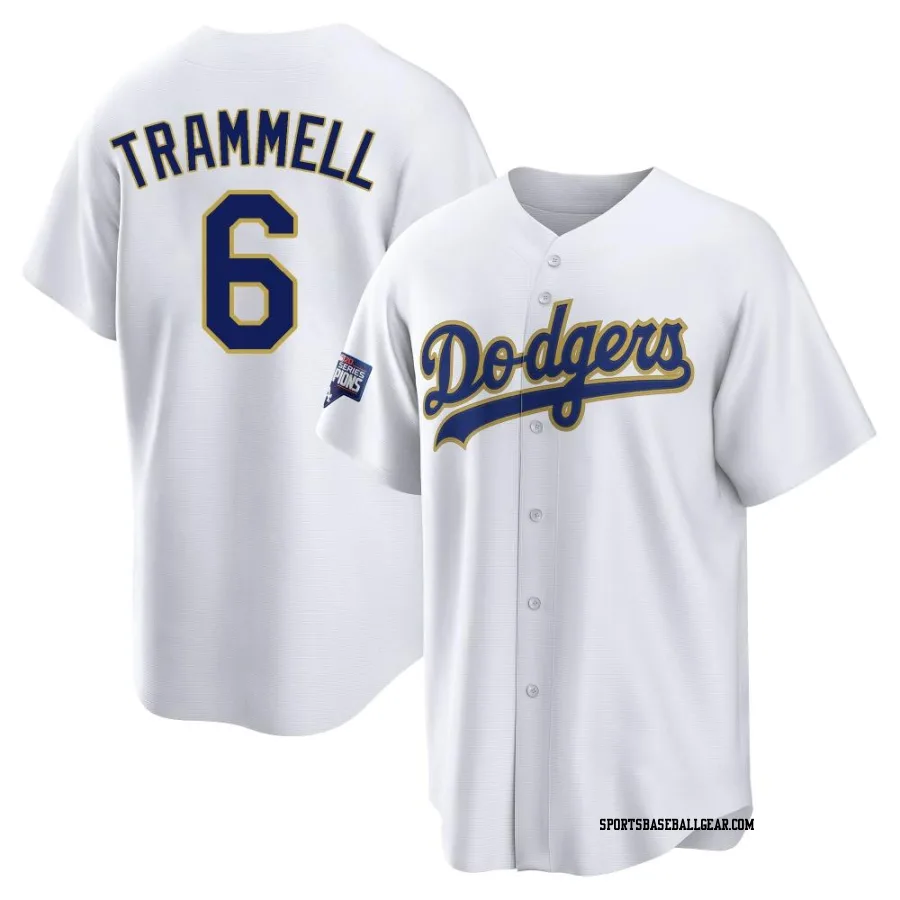 Taylor Trammell Men's Los Angeles Dodgers White/Gold Replica 2021 Gold Program Player Jersey