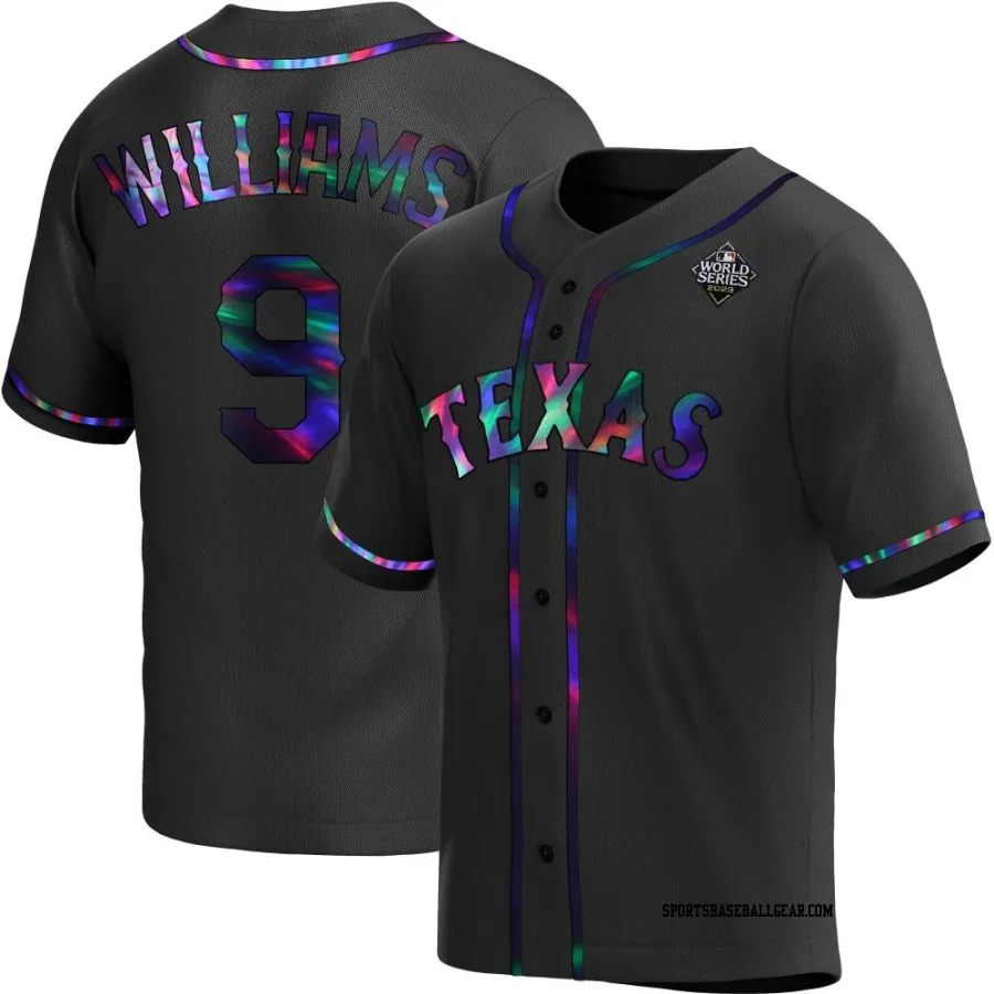 Ted Williams Men's Texas Rangers Black Holographic Replica Alternate 2023 World Series Jersey