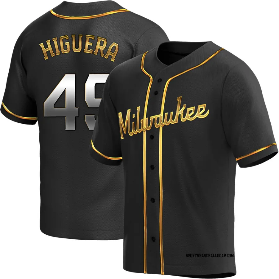 Teddy Higuera Men's Milwaukee Brewers Black Golden Replica Alternate Jersey