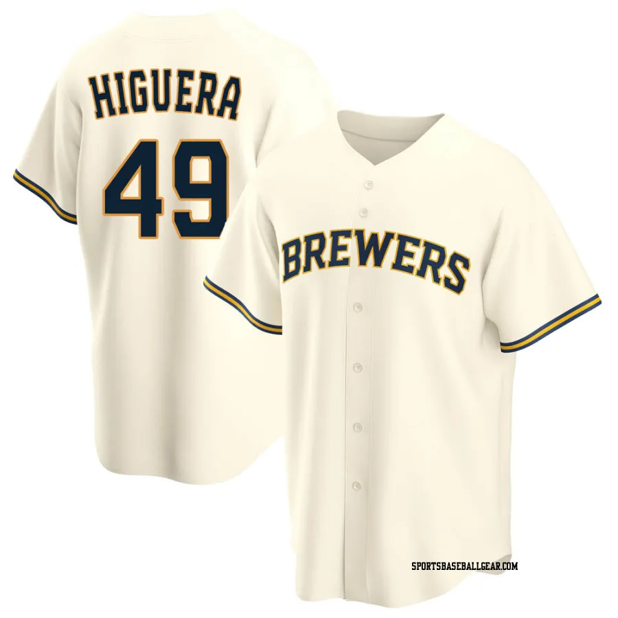 Teddy Higuera Men's Milwaukee Brewers Cream Replica Home Jersey