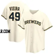 Thyago Vieira Men's Milwaukee Brewers Cream Replica Home Jersey