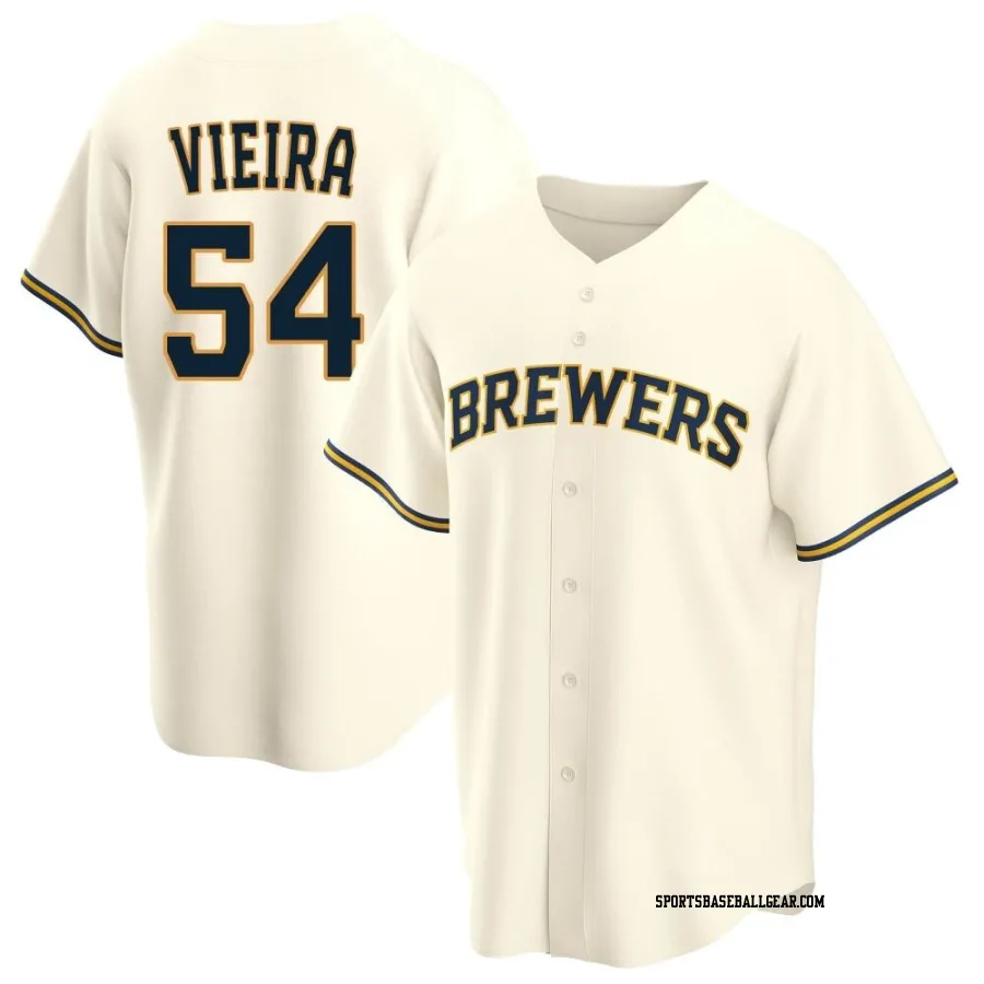 Thyago Vieira Men's Milwaukee Brewers Cream Replica Home Jersey