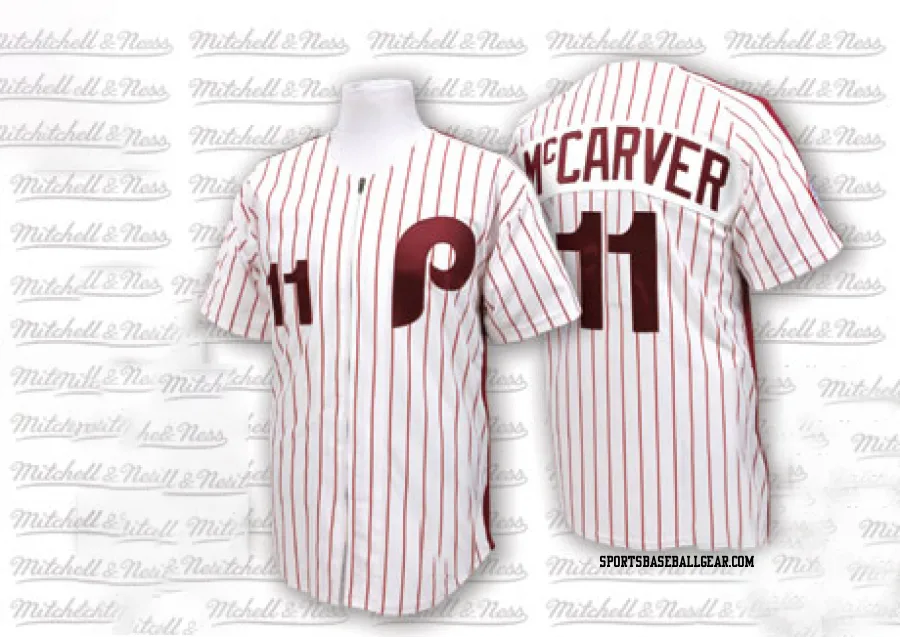 Tim McCarver Men's Philadelphia Phillies White/Red Authentic Strip Throwback Jersey