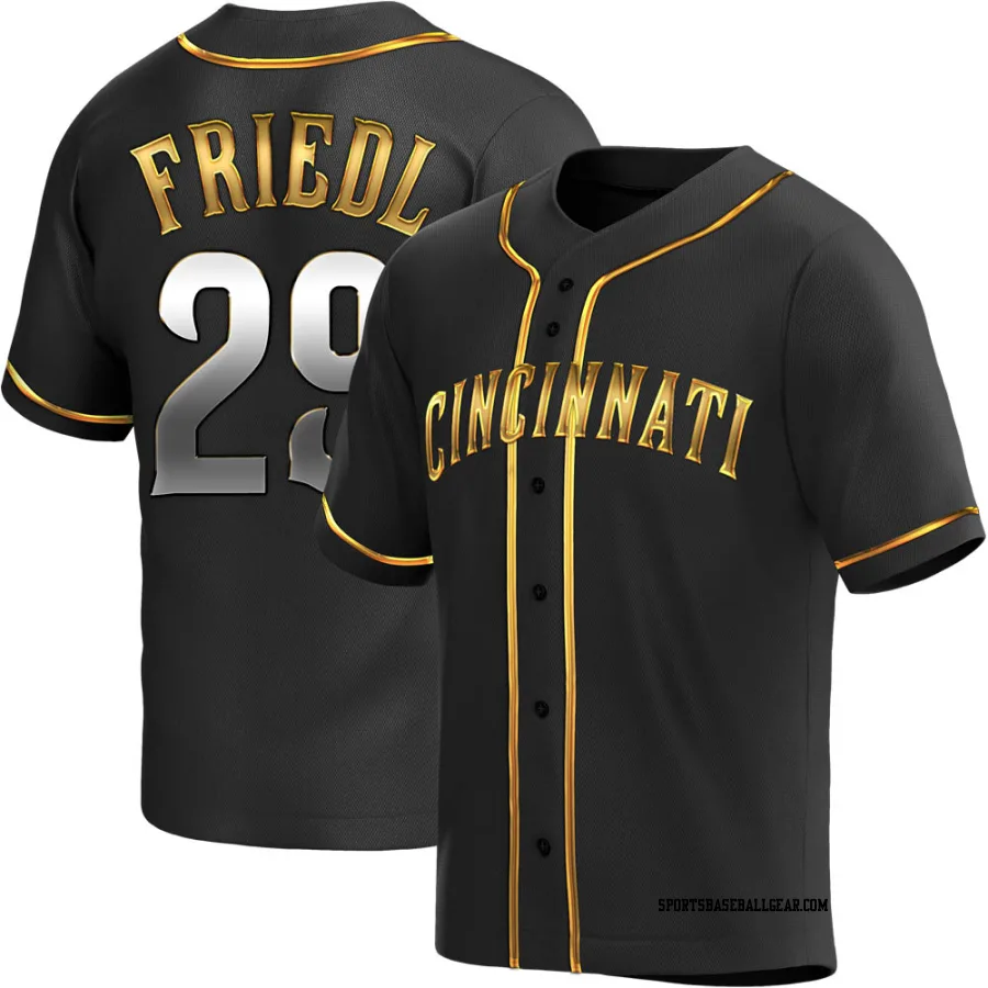 TJ Friedl Youth Cincinnati Reds Black Golden Replica Alternate Jersey