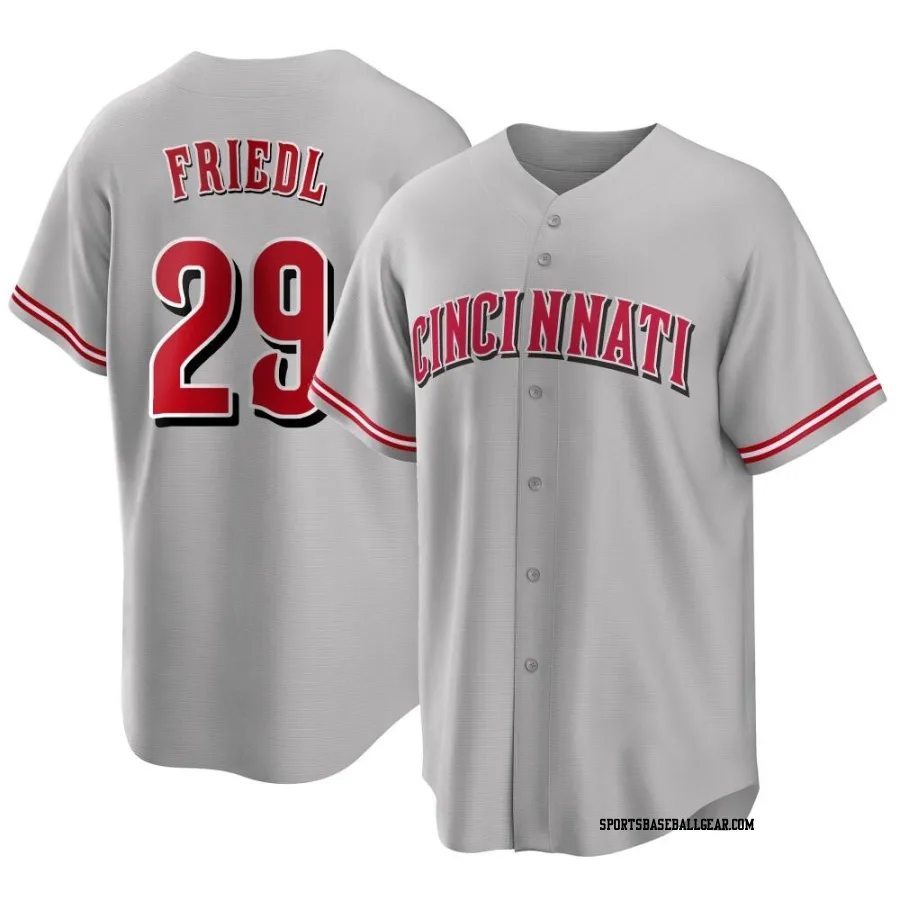 TJ Friedl Youth Cincinnati Reds Gray Replica Road Jersey