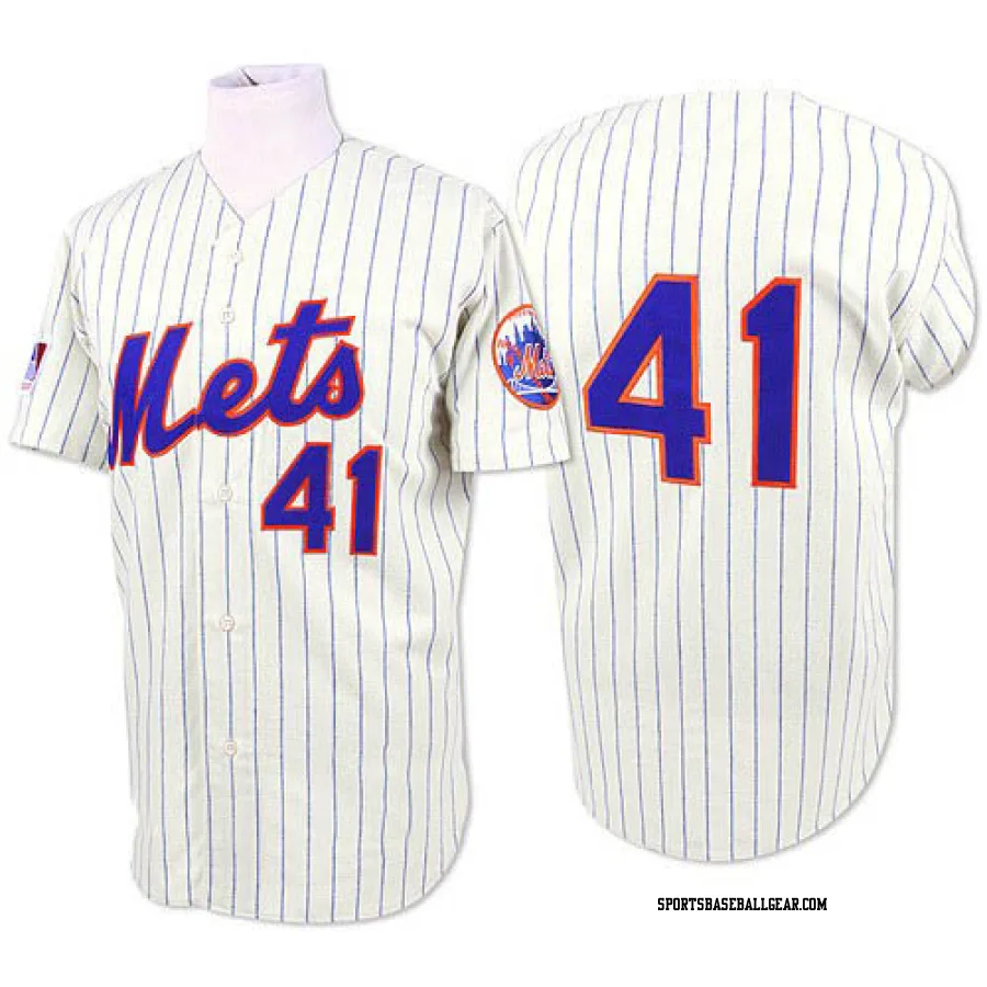 Tom Seaver Men's New York Mets White/Blue Authentic Strip Throwback Jersey