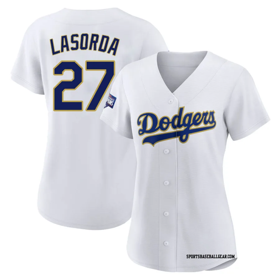 Tommy Lasorda Women's Los Angeles Dodgers White/Gold Authentic 2021 Gold Program Player Jersey