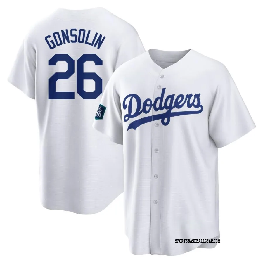 Tony Gonsolin Men's Los Angeles Dodgers White Replica 2024 World Tour Seoul Series Home Jersey