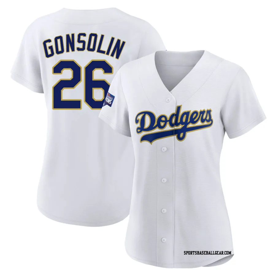 Tony Gonsolin Women's Los Angeles Dodgers White/Gold Replica 2021 Gold Program Player Jersey