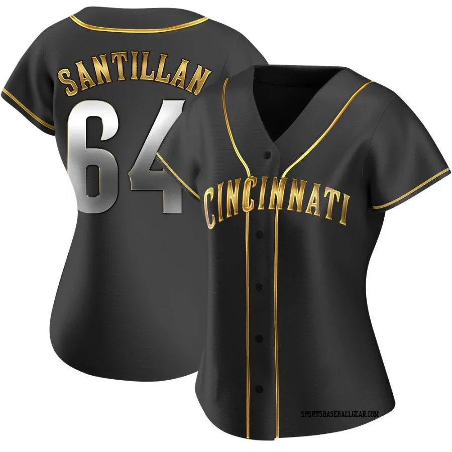 Tony Santillan Women's Cincinnati Reds Black Golden Replica Alternate Jersey