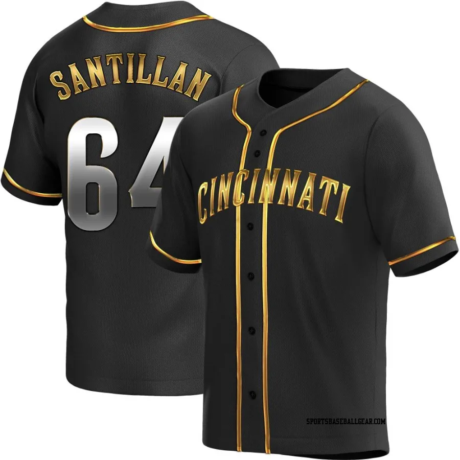 Tony Santillan Youth Cincinnati Reds Black Golden Replica Alternate Jersey