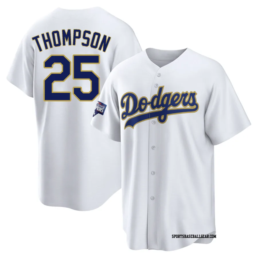 Trayce Thompson Men's Los Angeles Dodgers White/Gold Replica 2021 Gold Program Player Jersey