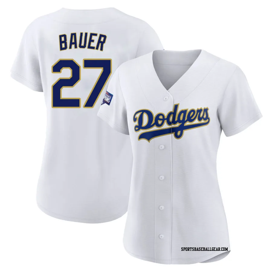 Trevor Bauer Women's Los Angeles Dodgers White/Gold Replica 2021 Gold Program Player Jersey