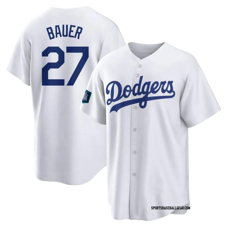 Trevor Bauer Youth Los Angeles Dodgers White Replica 2024 World Tour Seoul Series Home Jersey