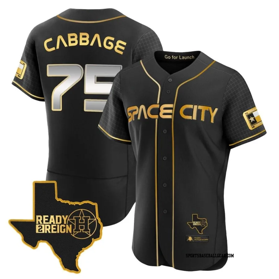 Trey Cabbage Men's Houston Astros Black/Gold Authentic 2023 Space City Ready 2 Reign Flex Base Jersey