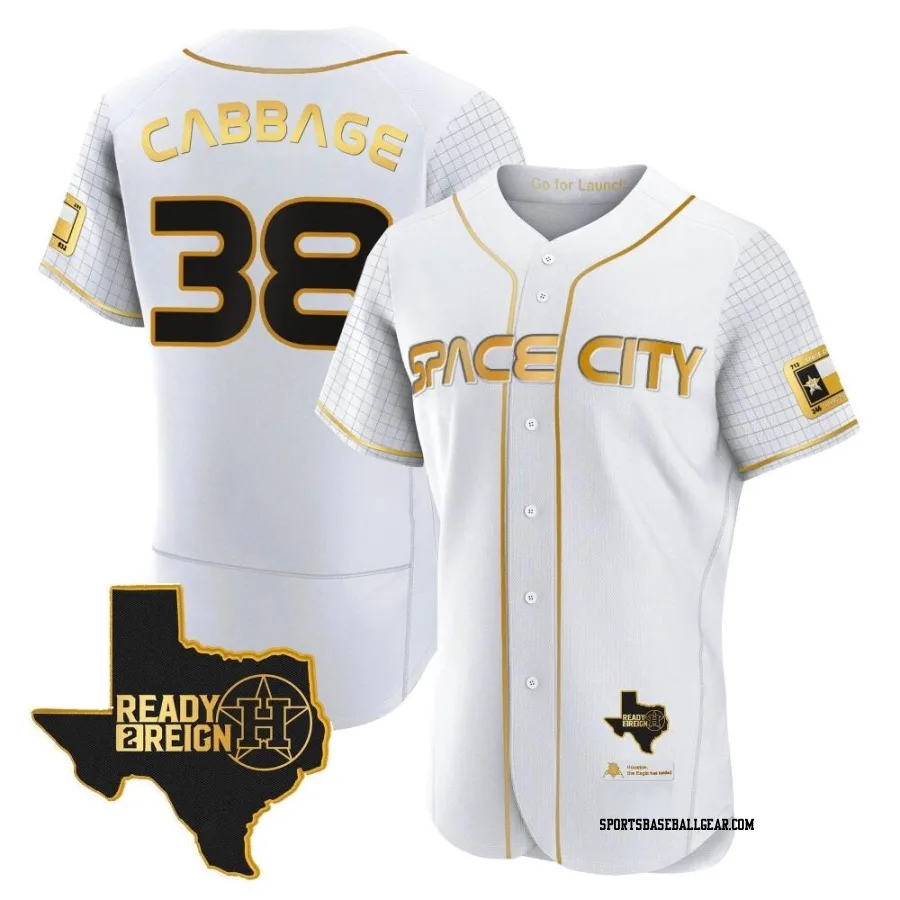 Trey Cabbage Men's Houston Astros White/Gold Authentic 2023 Space City Ready 2 Reign Flex Base Jersey