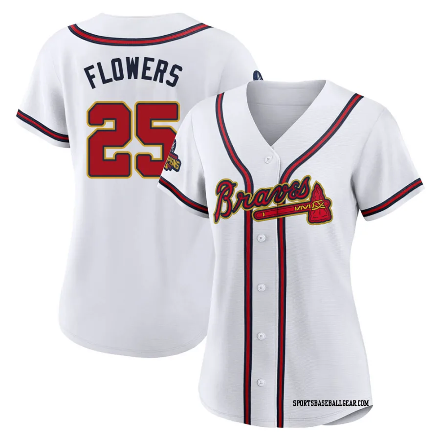 Tyler Flowers Women's Atlanta Braves Gold Replica White 2022 Program Jersey