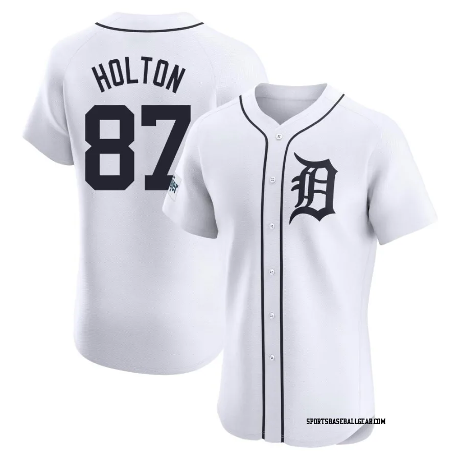 Tyler Holton Men's Detroit Tigers White Elite Home Patch Jersey