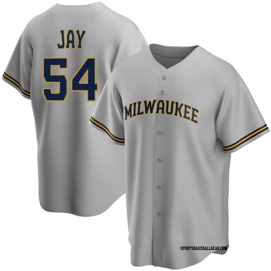 Tyler Jay Men's Milwaukee Brewers Gray Replica Road Jersey