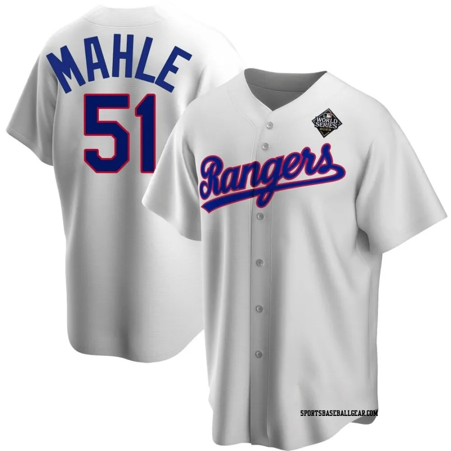 Tyler Mahle Men's Texas Rangers White Replica Home Cooperstown Collection 2023 World Series Jersey