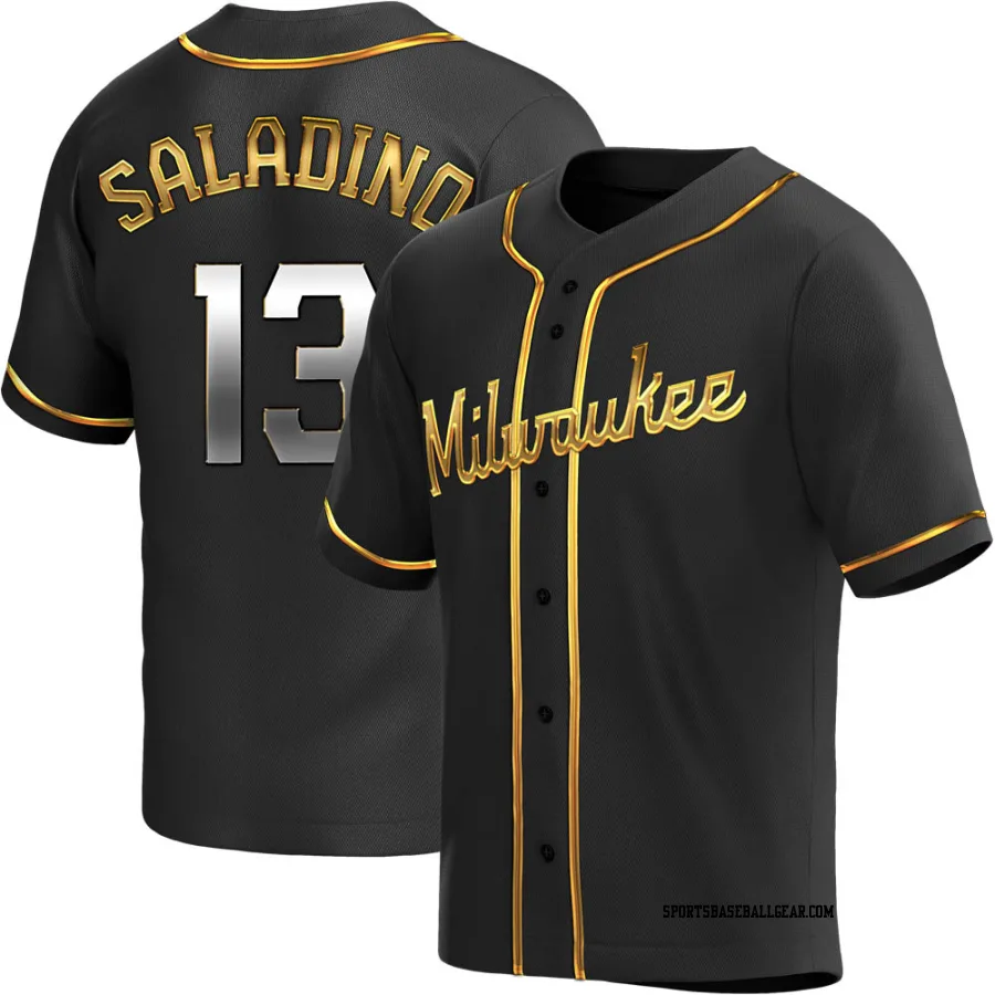 Tyler Saladino Men's Milwaukee Brewers Black Golden Replica Alternate Jersey