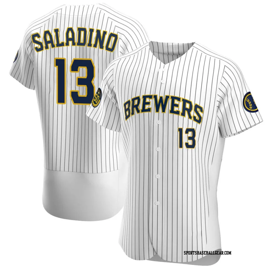 Tyler Saladino Men's Milwaukee Brewers White Authentic Alternate Jersey