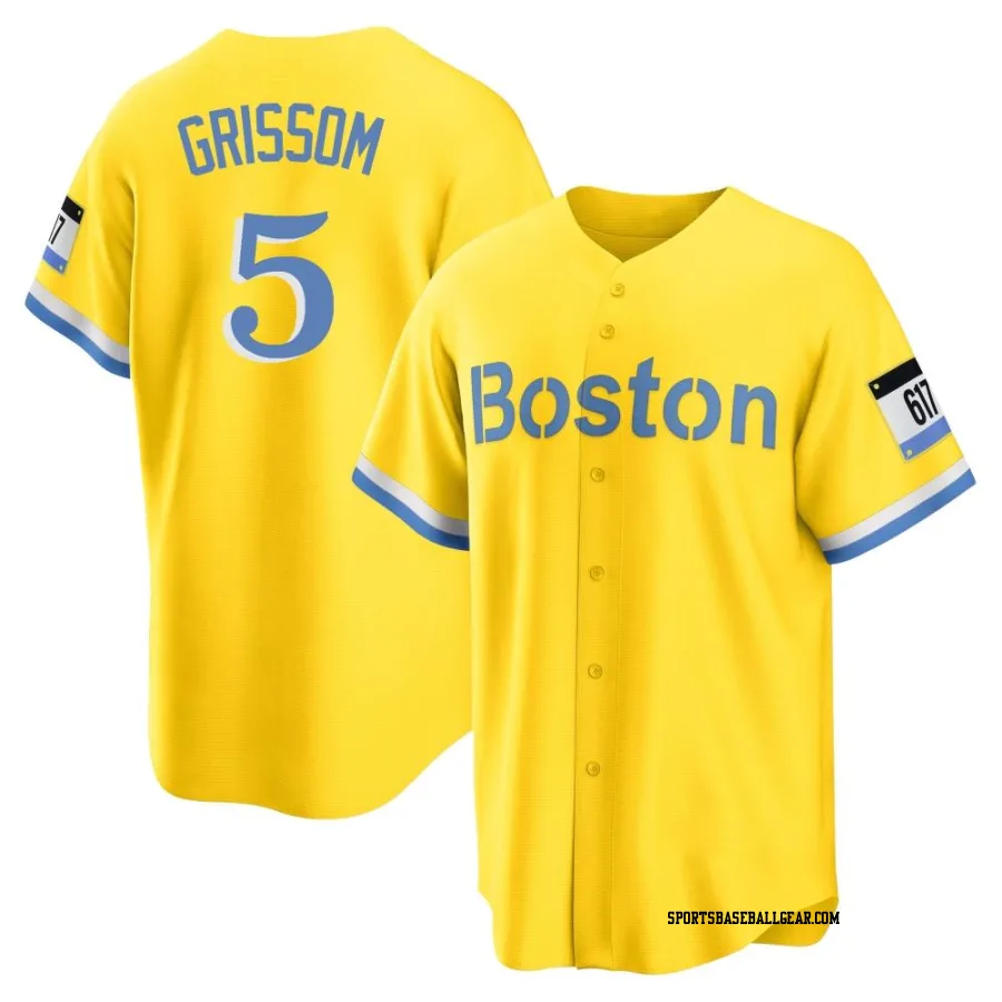 Vaughn Grissom Men's Boston Red Sox Gold/Light Replica Blue 2021 City Connect Player Jersey