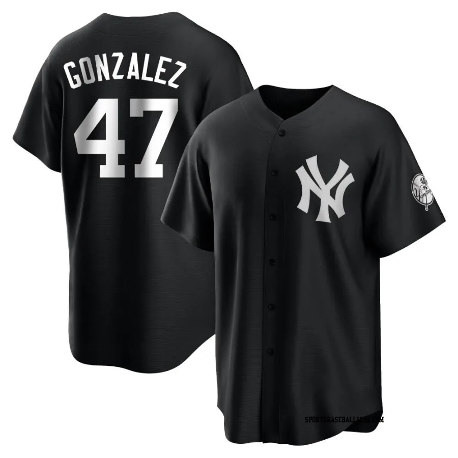 Victor Gonzalez Youth New York Yankees Black/White Replica Jersey